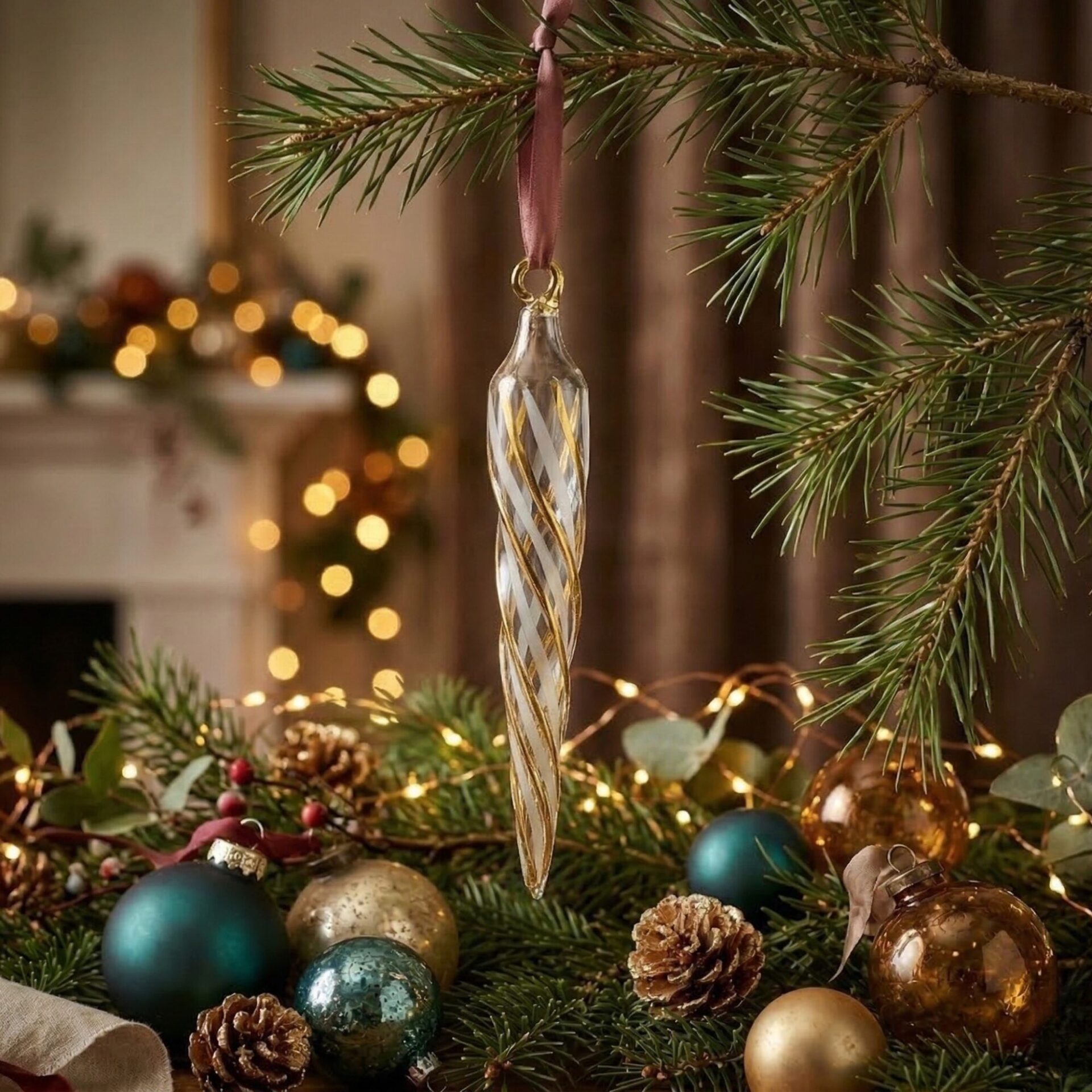 "royal twist" - gedrehte Zapfen 11 cm | Christbaumschmuck transparent - 24 Karat Gold – Bild 2