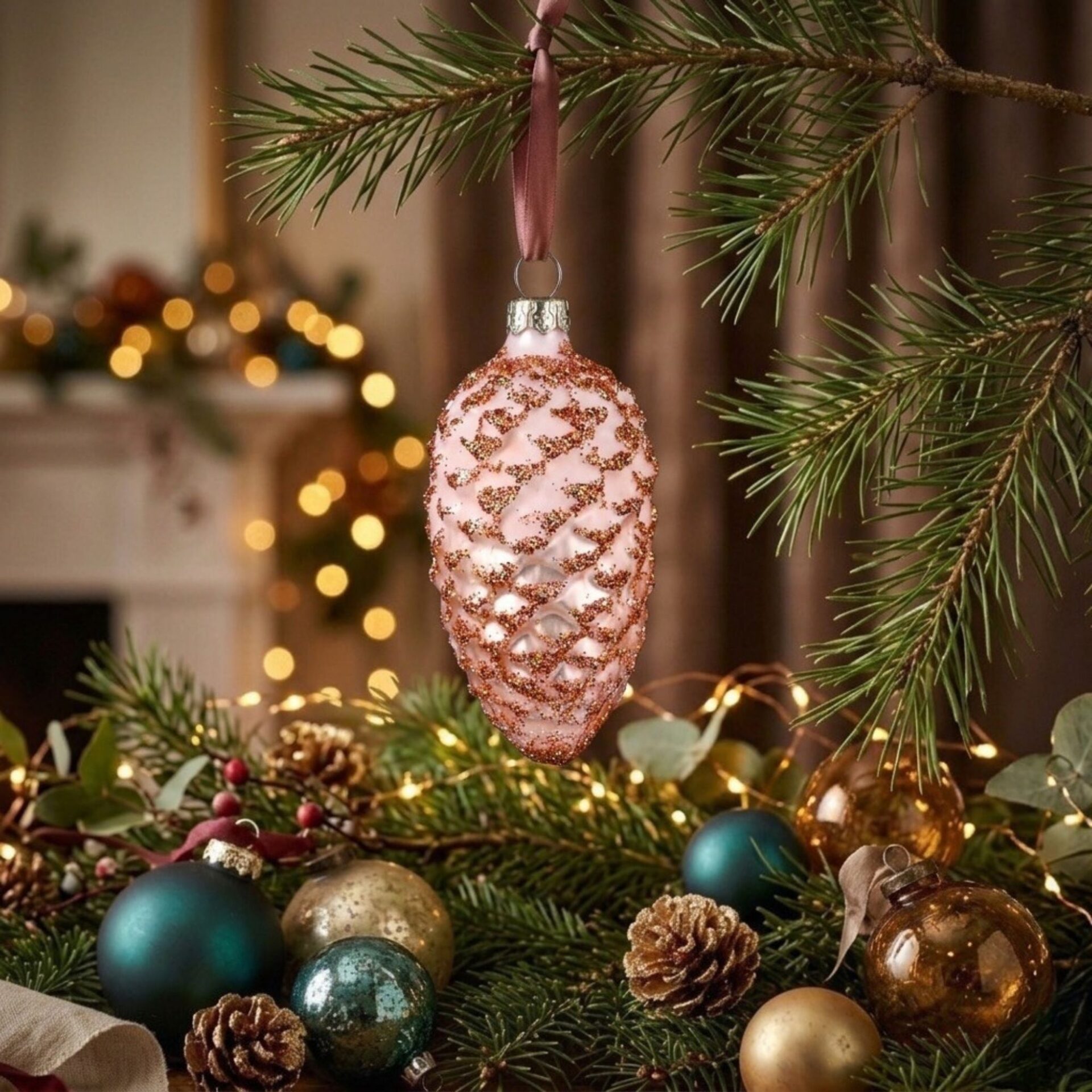 "cheers to christmas" - Zapfen 6 cm | Christbaumschmuck champagner gold – Bild 2