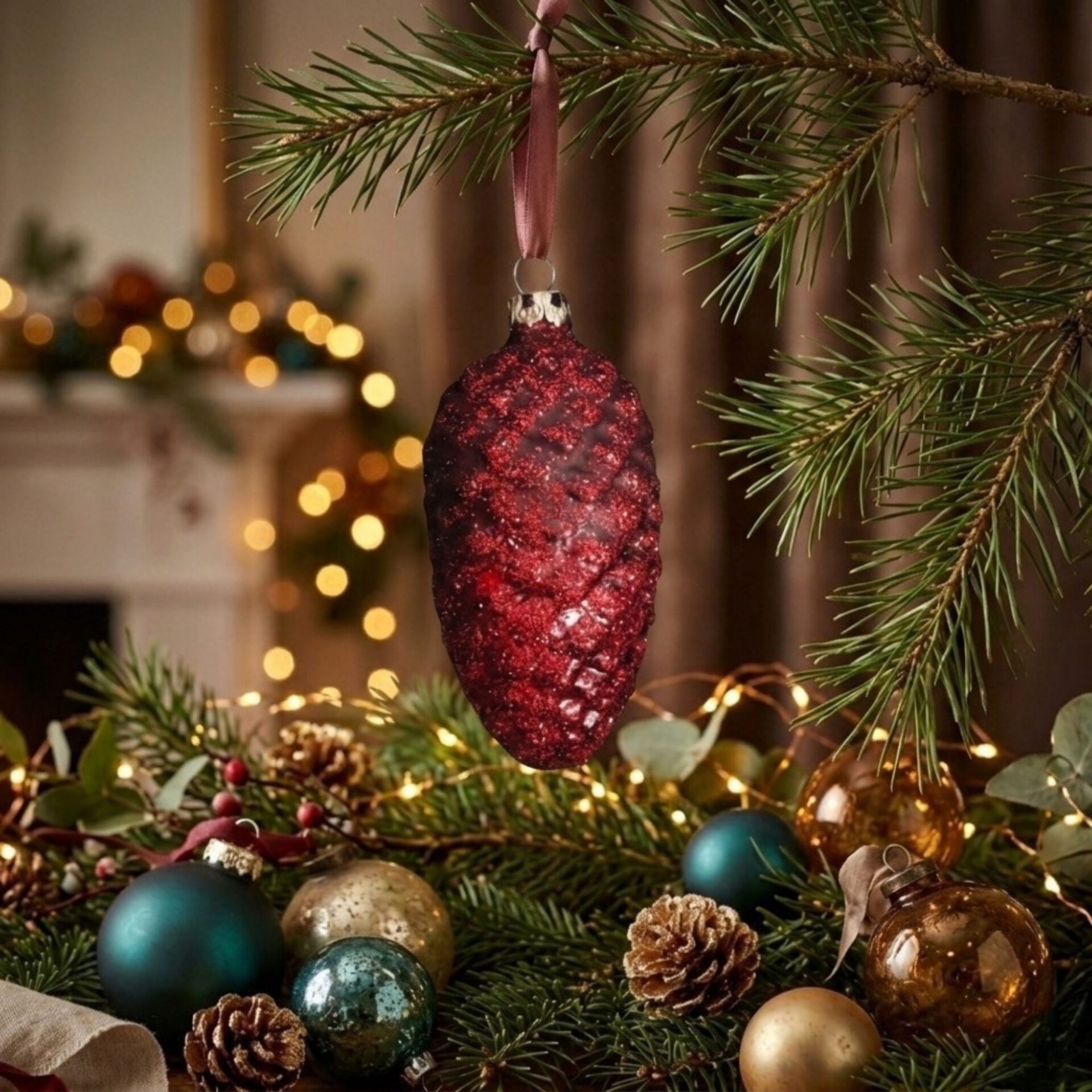 "christmas classic" - Zapfen 6 cm | Christbaumschmuck rot – Bild 2