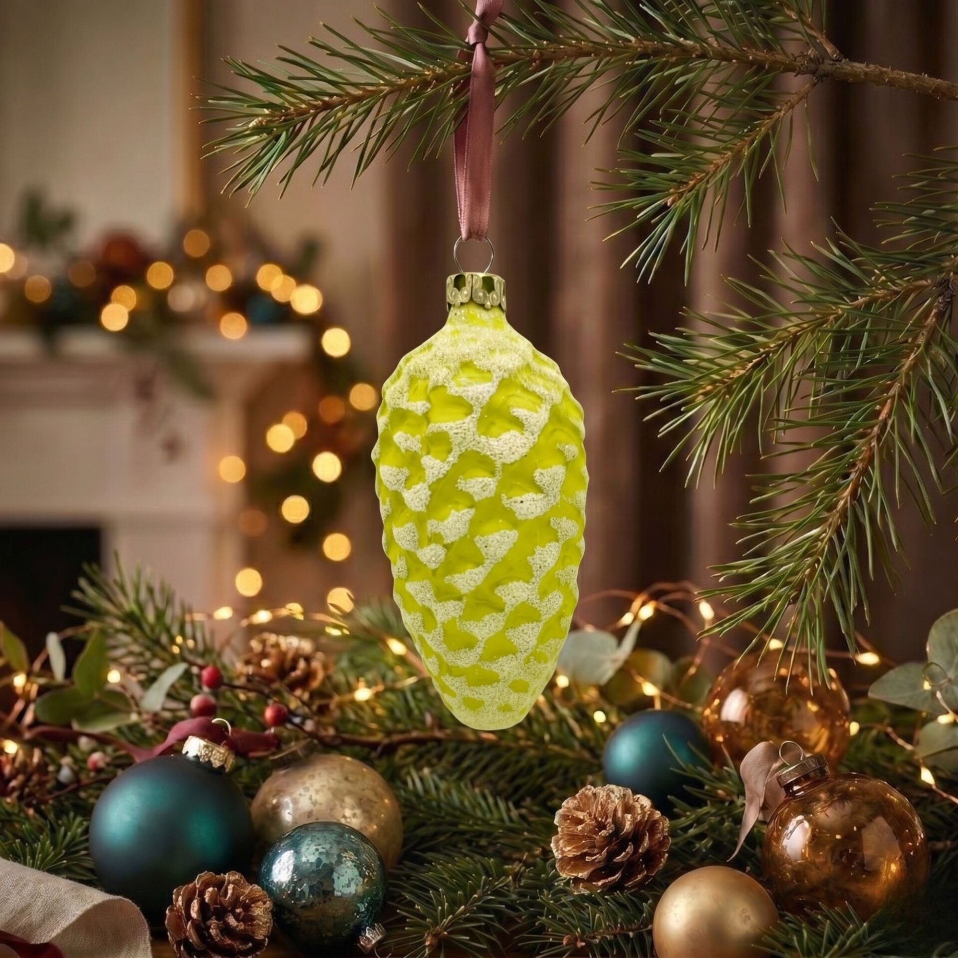 "life" - Zapfen 6 cm | Christbaumschmuck grün matt – Bild 2
