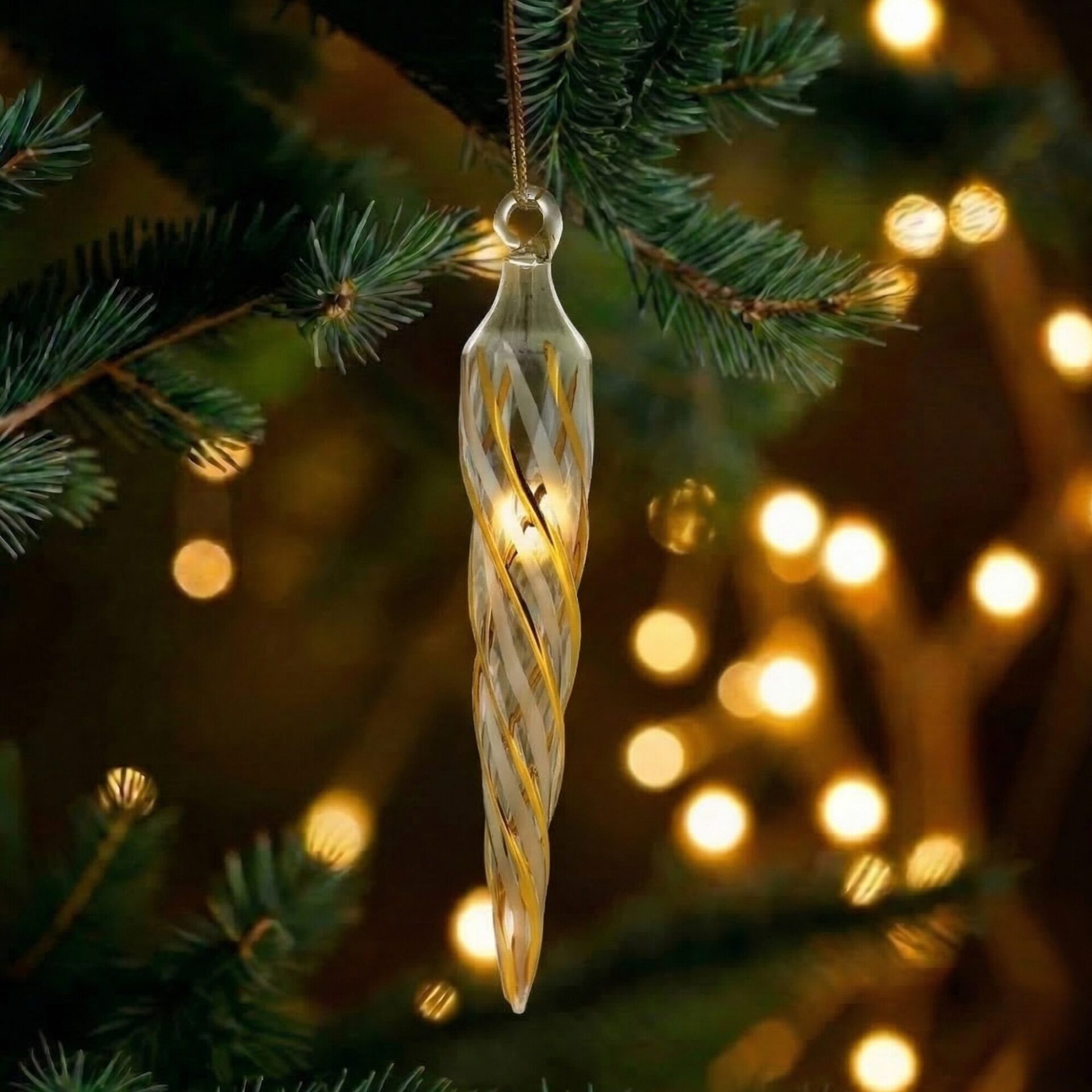 "royal twist" - gedrehte Zapfen 11 cm | Christbaumschmuck transparent - 24 Karat Gold – Bild 4