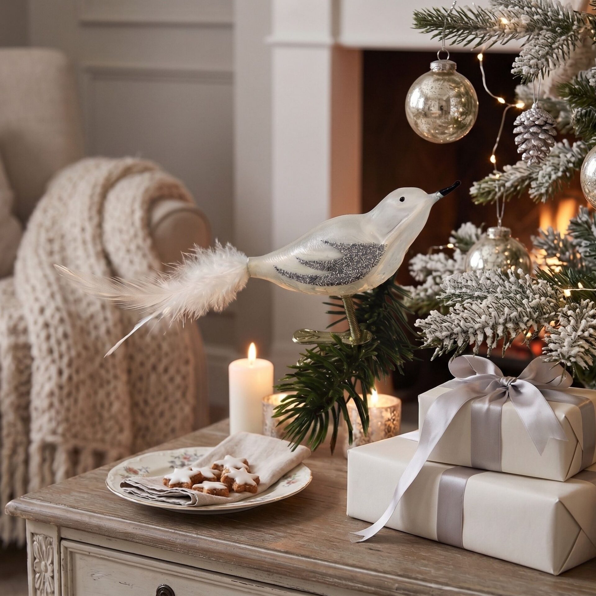"snow bird" - Vogel 8 cm | Christbaumschmuck weiß ice – Bild 2