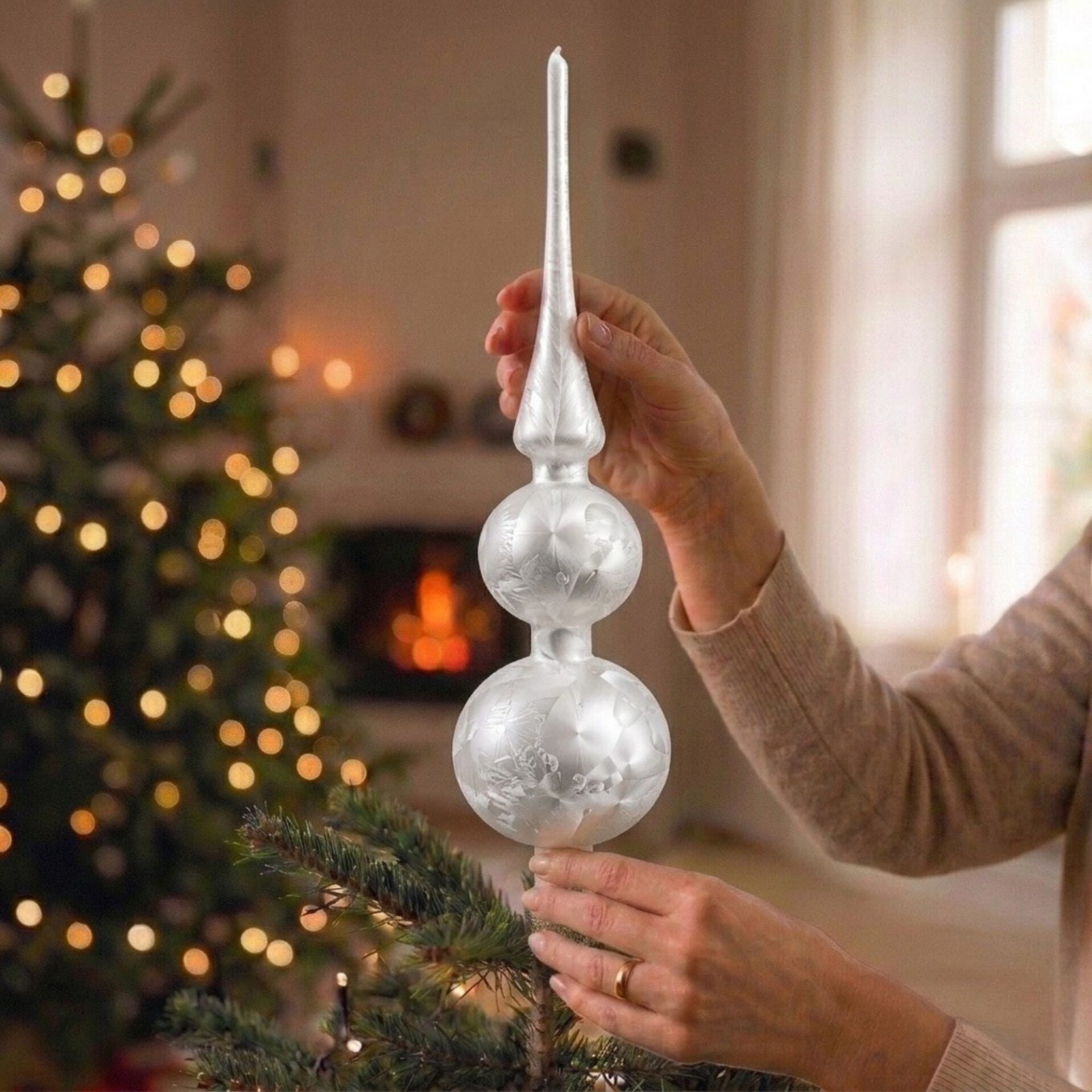 "snow white" - Spitze 31cm | Christbaumschmuck weiß ice – Bild 5