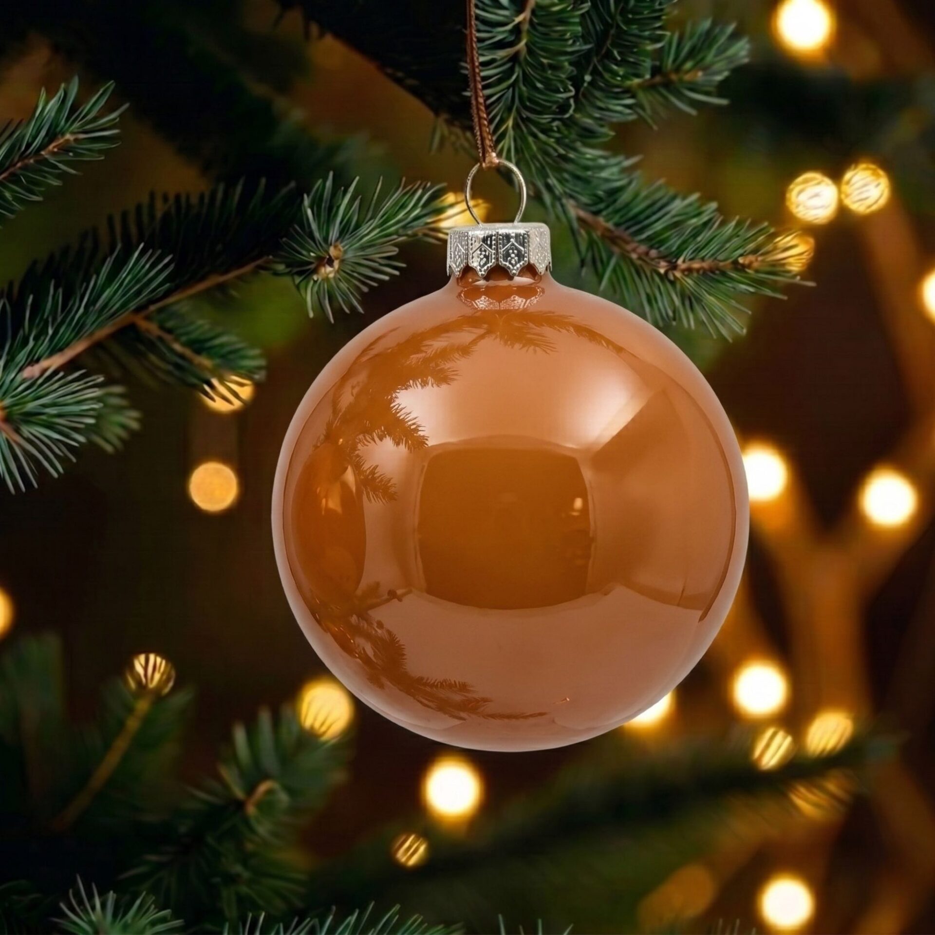"new beginning" - 8 cm Weihnachtskugeln caramel braun – Bild 4