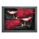 2er Set Vögelchen aus Glas mit 8cm Durchmesser in Marsalarot matt in schwarzem Naturkarton