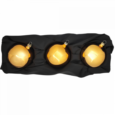 3er Set Christbaumkugeln in hochglanz gold mit 8cm Durchmesser im schwarzen Seidentuch