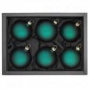 6er Set Christbaumkugeln mit 6cm Durchmesser in Petrol matt in einem schwarzen Naturkarton