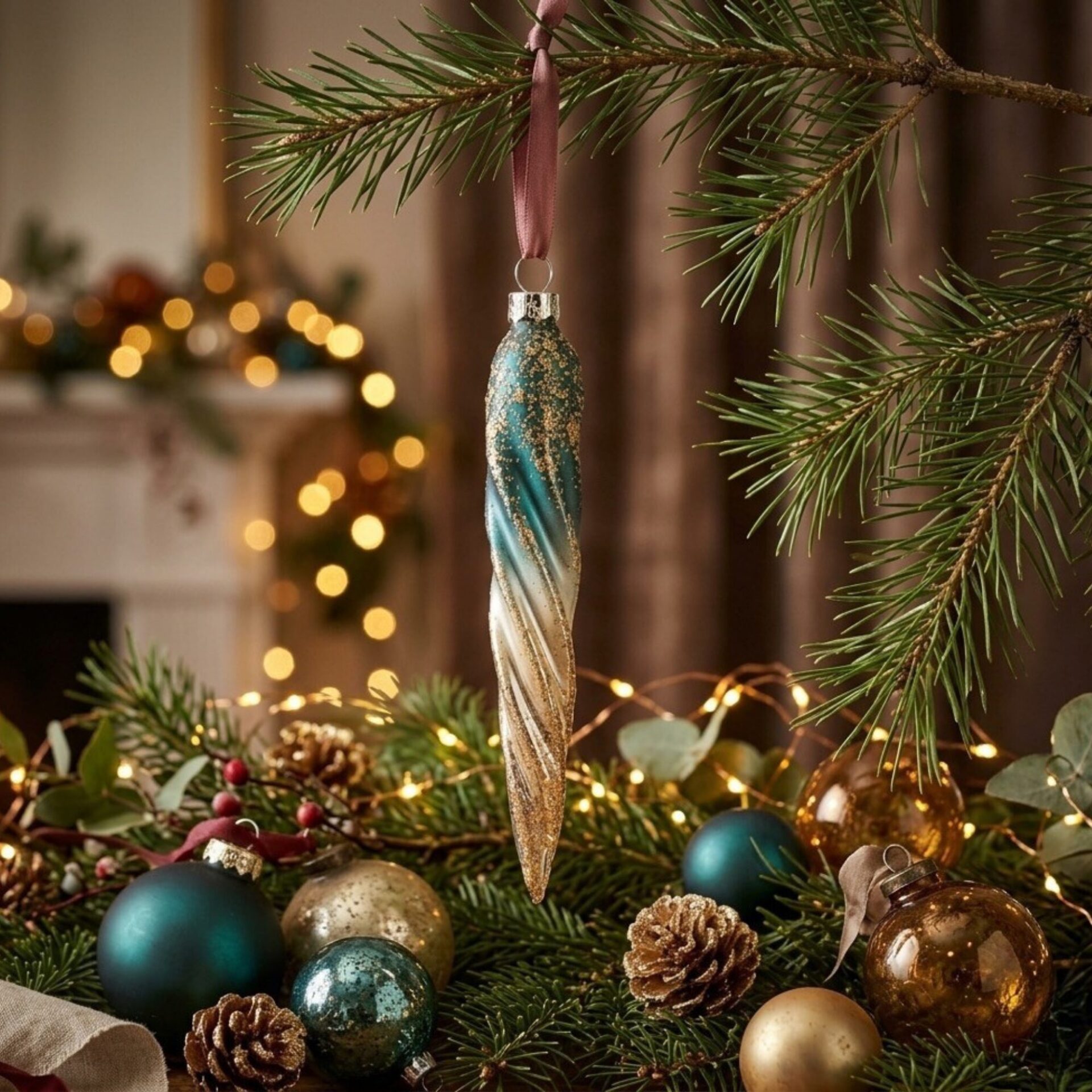 "royal admiral" - 11 cm gedrehter Zapfen | Christbaumschmuck petrol matt – Bild 2