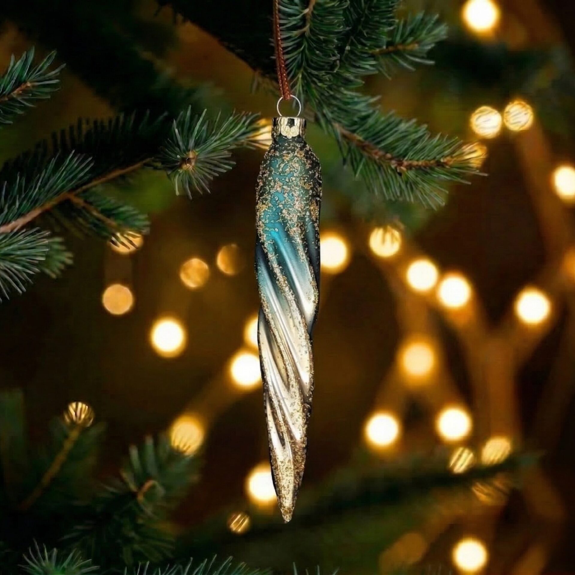 "royal admiral" - 11 cm gedrehter Zapfen | Christbaumschmuck petrol matt – Bild 4