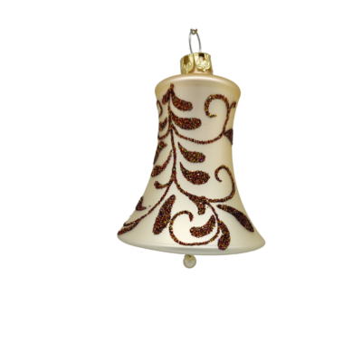 Christbaumschmuck 5cm Glocke in einem matten Champagner und einem Blütenmuster