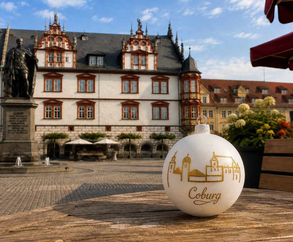 Glaswunder Christbaumkugel – Handbemalte Veste Kugel auf historischem Marktplatz