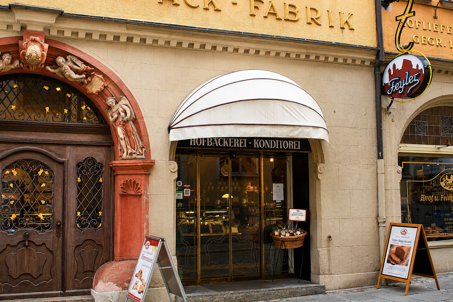Historische Fassade der Hofbäckerei Wilhelm Feyler in Coburg
