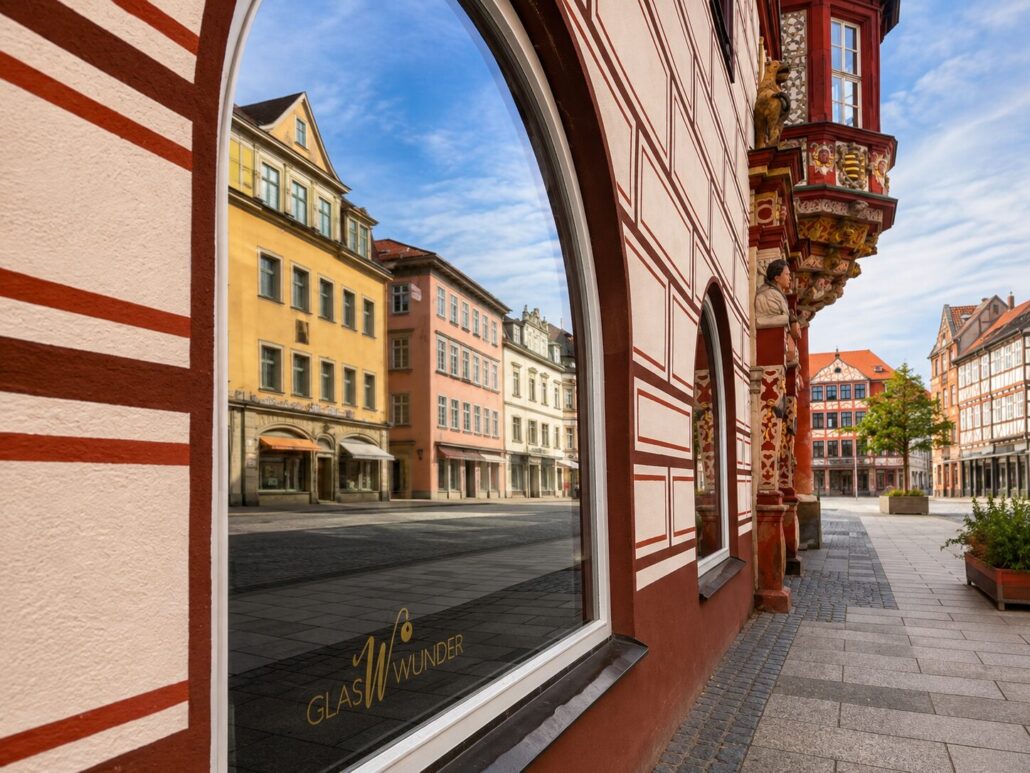 GlasWunder Ladengeschäft Schaufenster mit historischer Architektur