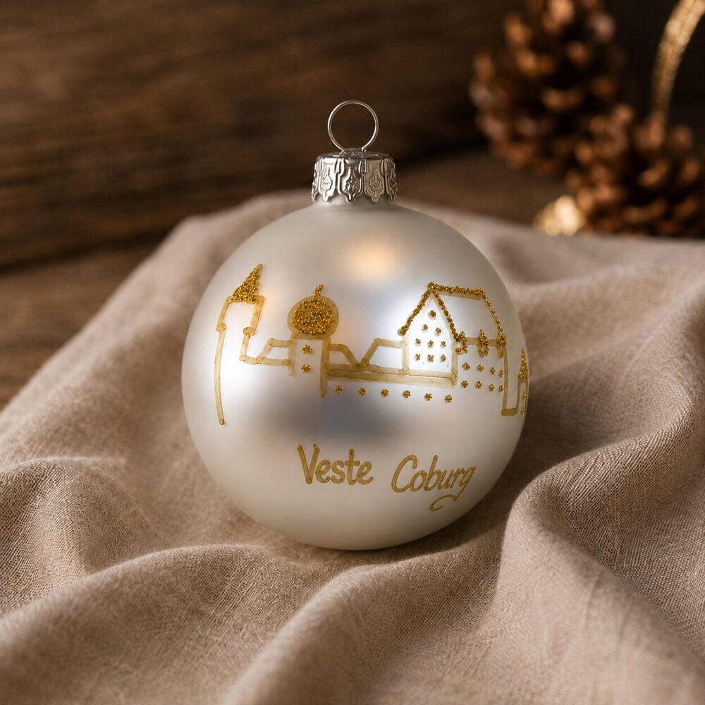 Glaswunder Christbaumkugel Veste Coburg mit goldenem Motiv